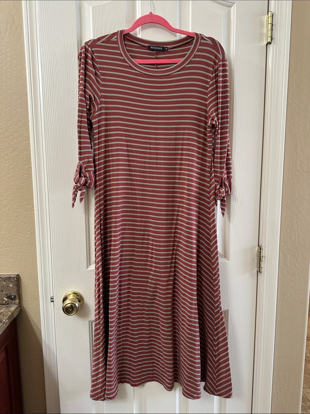 NUGGLES Striped Midi Dress with Tie Sleeves